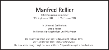 Traueranzeige von Manfred Rellier von Süddeutsche Zeitung