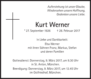 Traueranzeige von Kurt Werner von Süddeutsche Zeitung