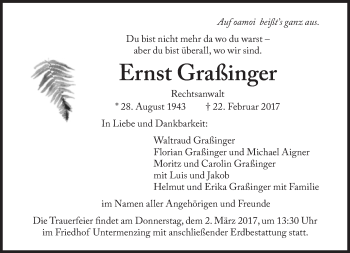 Traueranzeige von Ernst Graßinger von Süddeutsche Zeitung