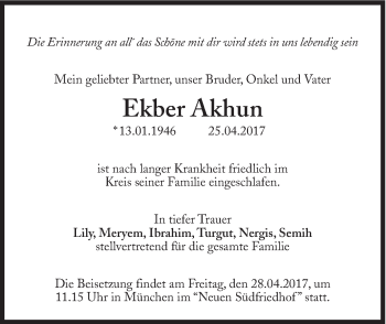 Traueranzeige von Ekber Akhun von Süddeutsche Zeitung