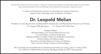 Traueranzeige von Leopold Melian von Süddeutsche Zeitung