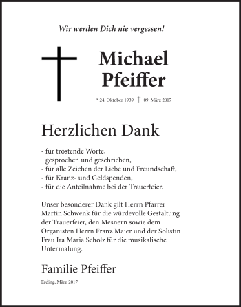 Traueranzeige von Michael Pfeiffer von Süddeutsche Zeitung