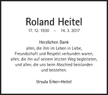 Traueranzeige von Roland Heitel von Süddeutsche Zeitung