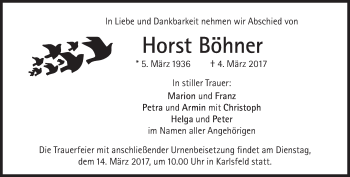 Traueranzeige von Horst Böhner von Süddeutsche Zeitung