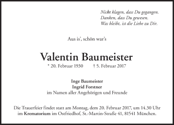 Traueranzeige von Valentin Baumeister von Süddeutsche Zeitung