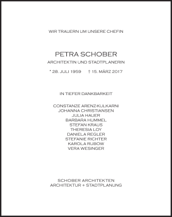 Traueranzeige von Petra Delia Schober von Süddeutsche Zeitung