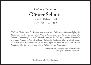 Traueranzeige von Günter Schulte von Süddeutsche Zeitung