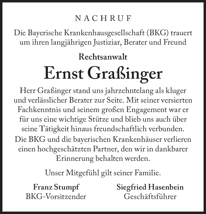  Traueranzeige für Ernst Graßinger vom 01.03.2017 aus Süddeutsche Zeitung