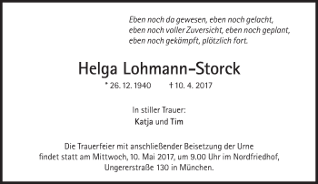 Traueranzeige von Helga Lohmann-Storck von Süddeutsche Zeitung