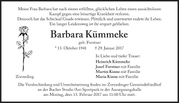 Traueranzeige von Barbara Kümmeke von Süddeutsche Zeitung