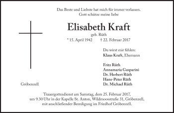 Traueranzeige von Elisabeth Kraft von Süddeutsche Zeitung