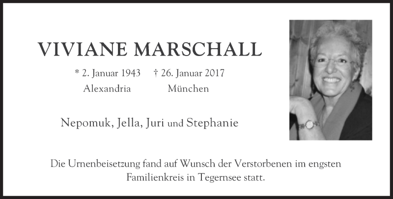  Traueranzeige für Viviane Marschall vom 23.02.2017 aus Süddeutsche Zeitung
