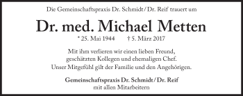Traueranzeige von Michael Metten von Süddeutsche Zeitung