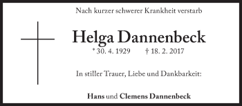 Traueranzeige von Helga Dannenbeck von Süddeutsche Zeitung