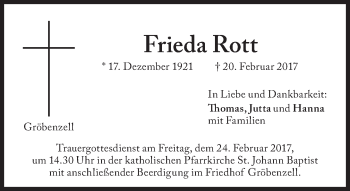 Traueranzeige von Frieda Rott von Süddeutsche Zeitung