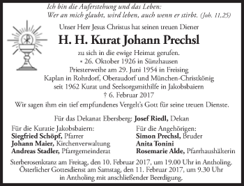 Traueranzeige von Johann Prechsl von Süddeutsche Zeitung