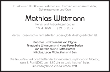 Traueranzeige von Mathias Wittmann von Süddeutsche Zeitung