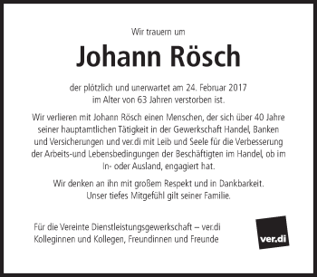 Traueranzeige von Johann Rösch von Süddeutsche Zeitung