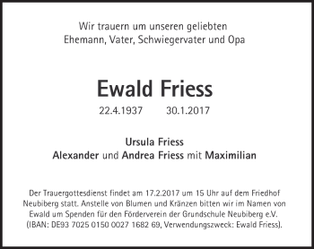 Traueranzeige von Ewald Friess von Süddeutsche Zeitung