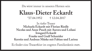 Traueranzeige von Klaus-Dieter Eckardt von Süddeutsche Zeitung