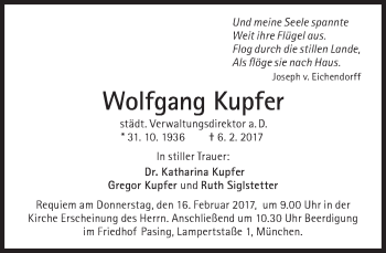 Traueranzeige von Wolfgang Kupfer von Süddeutsche Zeitung