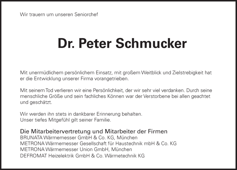  Traueranzeige für Peter Schmucker vom 21.03.2017 aus Süddeutsche Zeitung