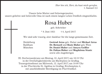 Traueranzeige von Rosa Huber von Süddeutsche Zeitung