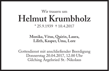 Traueranzeige von Helmut Krumbholz von Süddeutsche Zeitung