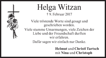 Traueranzeige von Helga Witzan von Süddeutsche Zeitung