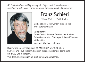 Traueranzeige von Franz Schieri von Süddeutsche Zeitung