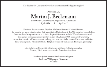 Traueranzeige von Martin J. Beckmann von Süddeutsche Zeitung