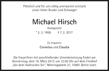 Traueranzeige von Michael Hirsch von Süddeutsche Zeitung