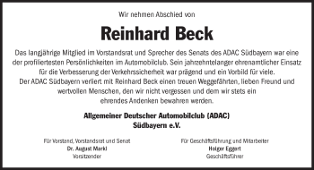 Traueranzeige von Reinhard Beck von Süddeutsche Zeitung