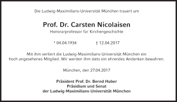 Traueranzeige von Carsten Nicolaisen von Süddeutsche Zeitung