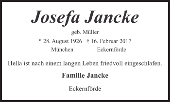 Traueranzeige von Josefa Jancke von Süddeutsche Zeitung