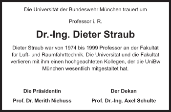 Traueranzeige von Dieter Straub von Süddeutsche Zeitung