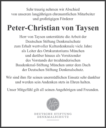 Traueranzeige von Peter-Christian von Taysen von Süddeutsche Zeitung