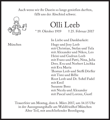 Traueranzeige von Olli Leeb von Süddeutsche Zeitung