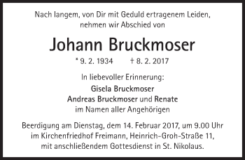 Traueranzeige von Johann Bruckmoser von Süddeutsche Zeitung