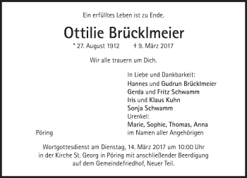 Traueranzeige von Ottilie Brücklmeier von Süddeutsche Zeitung