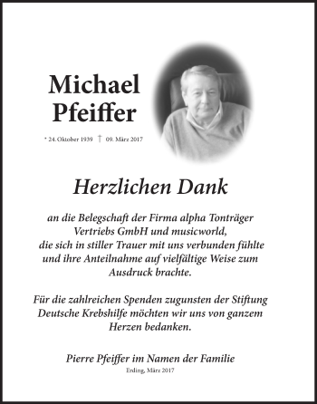 Traueranzeige von Michael Pfeiffer von Süddeutsche Zeitung