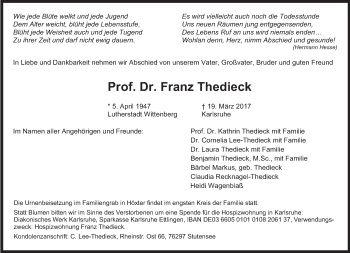 Traueranzeige von Franz Thedieck von Süddeutsche Zeitung