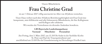 Traueranzeige von Christine Grad von Süddeutsche Zeitung