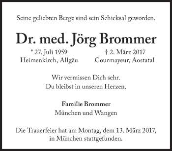 Traueranzeige von Jörg Brommer von Süddeutsche Zeitung