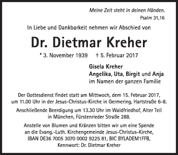Traueranzeige von Dietmar Kreher von Süddeutsche Zeitung