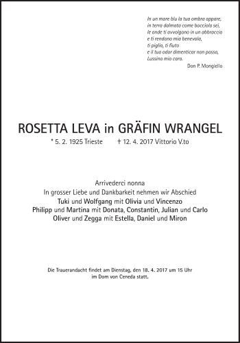 Traueranzeige von Rosetta Leva Gräfin Wrangel von Süddeutsche Zeitung