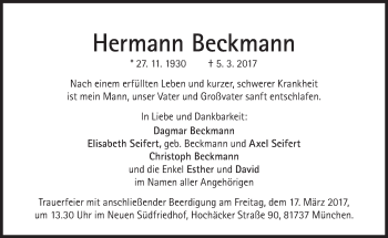 Traueranzeige von Hermann Beckmann von Süddeutsche Zeitung