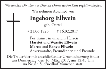 Traueranzeige von Ingeborg Ellwein von Süddeutsche Zeitung