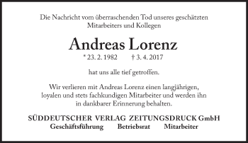 Traueranzeige von Andreas Lorenz von Süddeutsche Zeitung