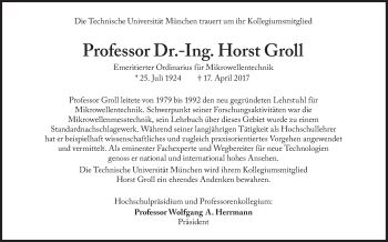 Traueranzeige von Horst Groll von Süddeutsche Zeitung